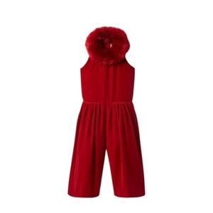 Janie and Jack Red Velvet Garment with Faux Fur Trim